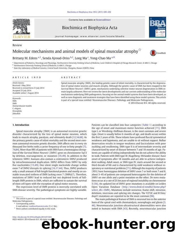 Molecular mechanisms and animal models of spinal muscular atrophy by Brittany M. Edens & Senda Ajroud-Driss & Long Ma & Yong-Chao Ma