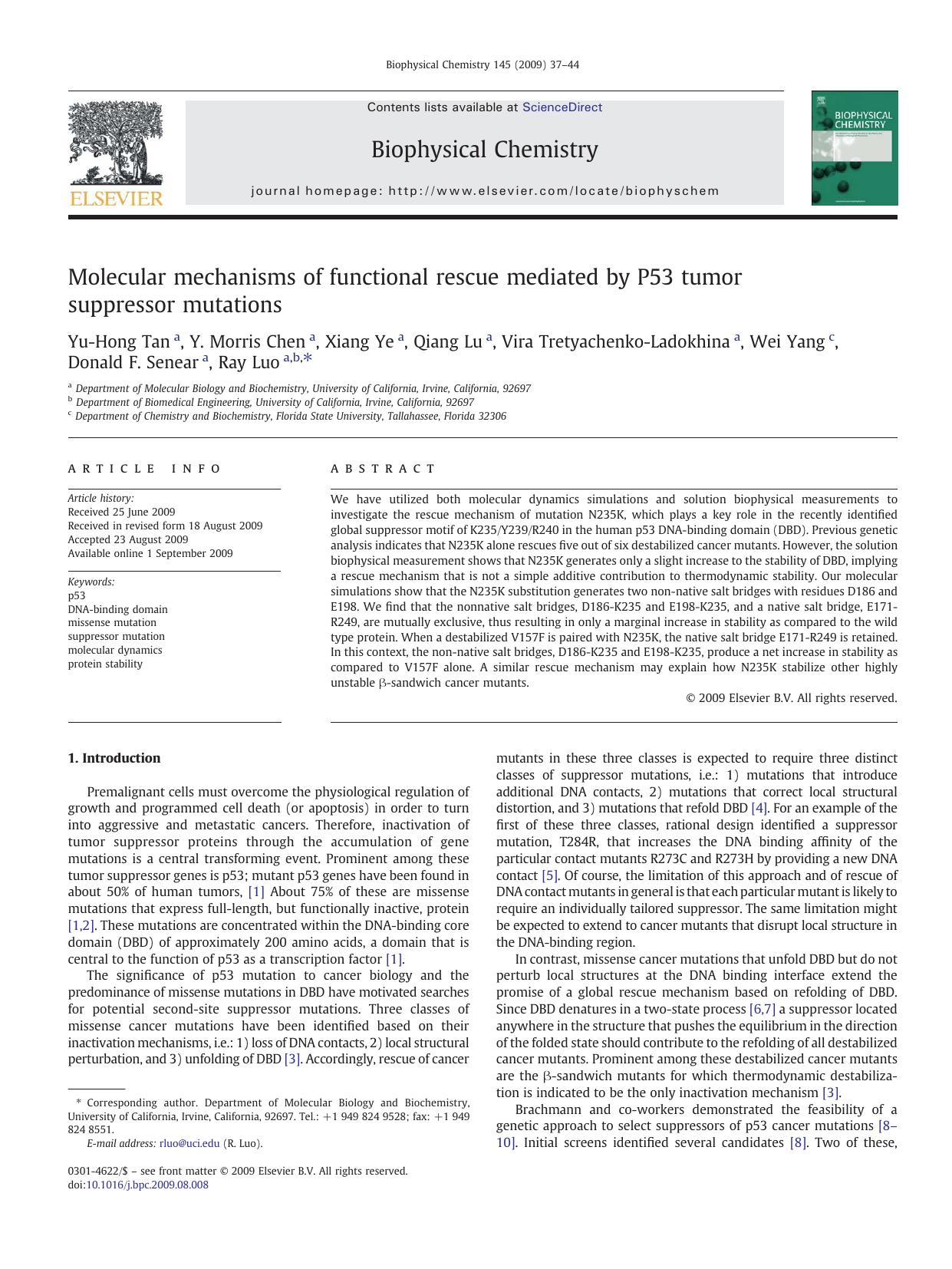 Molecular mechanisms of functional rescue mediated by P53 tumor suppressor mutations by unknow