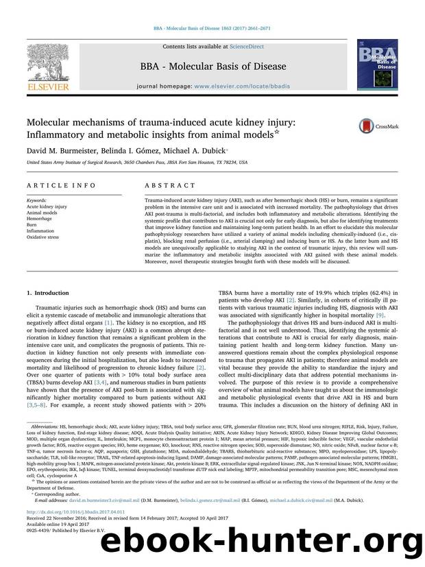 Molecular mechanisms of trauma-induced acute kidney injury_ Inflammatory and metabolic insights from animal models by David M. Burmeister & Belinda I. Gómez & Michael A. Dubick