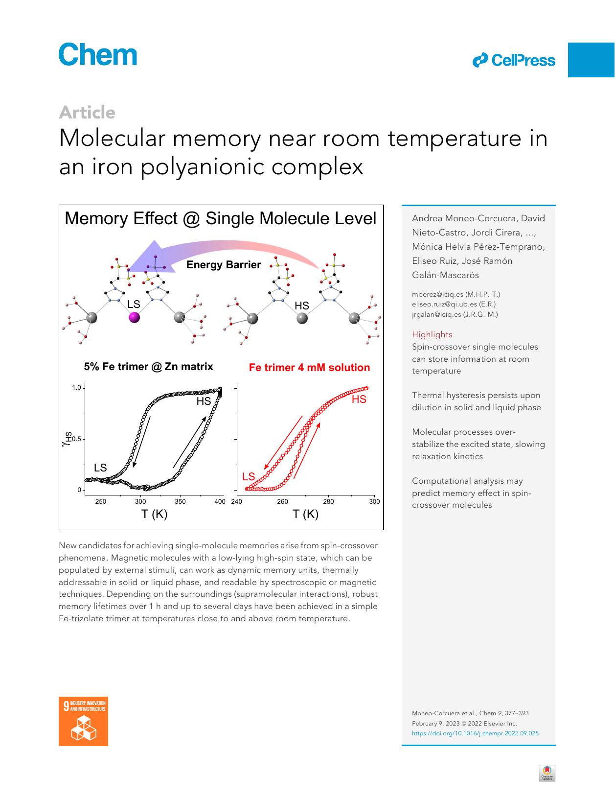 Molecular memory near room temperature in an iron polyanionic complex by Andrea Moneo-Corcuera