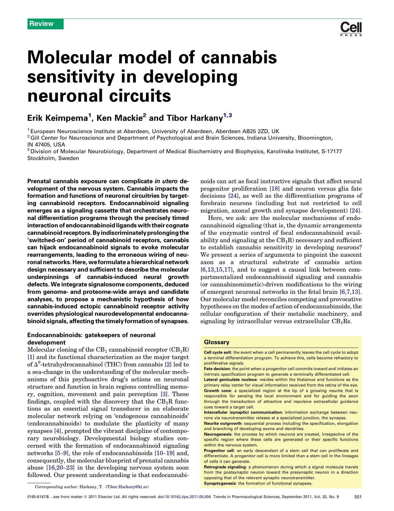 Molecular model of cannabis sensitivity in developing neuronal circuits by Erik Keimpema