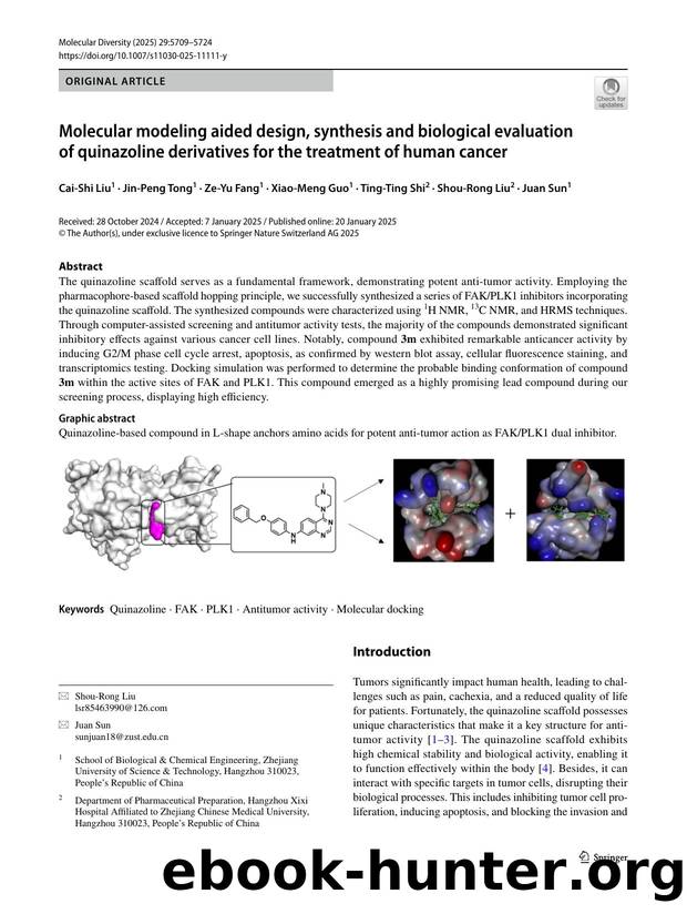 Molecular modeling aided design, synthesis and biological evaluation of quinazoline derivatives for the treatment of human cancer by unknow