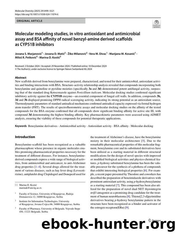 Molecular modeling studies, in vitro antioxidant and antimicrobial assay and BSA affinity of novel benzyl-amine derived scaffolds as CYP51B inhibitors by unknow