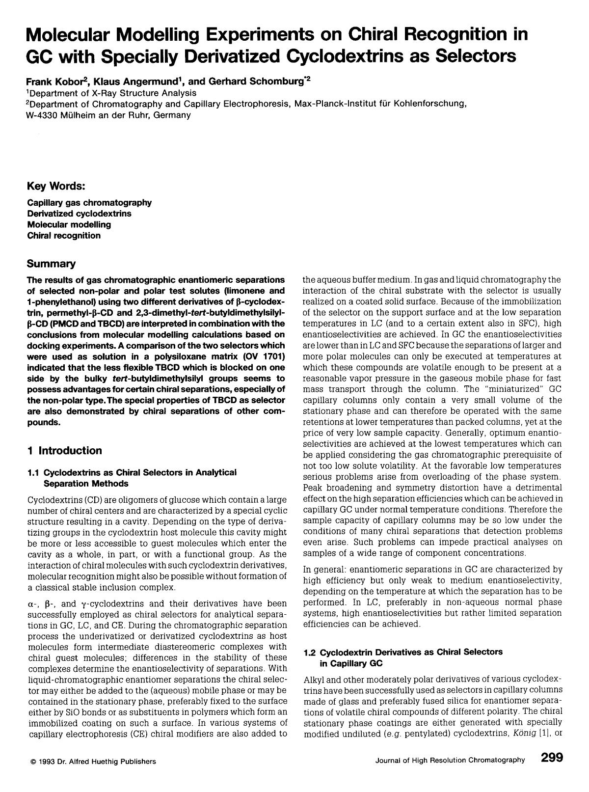 Molecular modelling experiments on chiral recognition in GC with specially derivatized cyclodextrins as selectors by Unknown