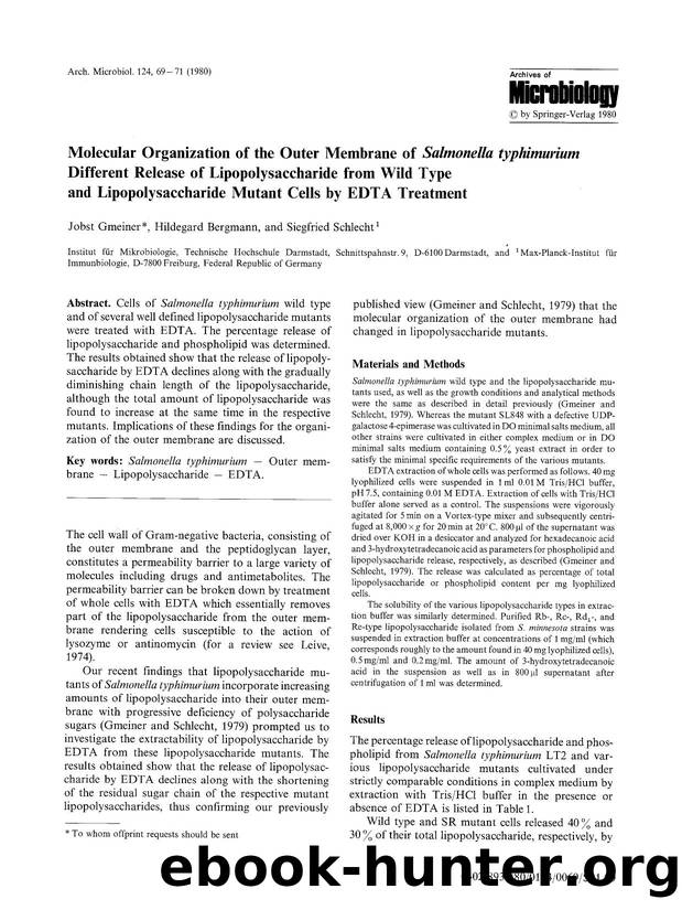 Molecular organization of the outer membrane of <Emphasis Type="Italic">Salmonella typhimurium<Emphasis> different release of lipopolysaccharide from wild type and lipopolysacchari by Unknown