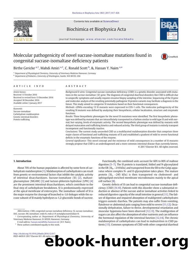 Molecular pathogenicity of novel sucrase-isomaltase mutations found in congenital sucrase-isomaltase deficiency patients by Birthe Gericke & Mahdi Amiri & C. Ronald Scott & Hassan Y. Naim