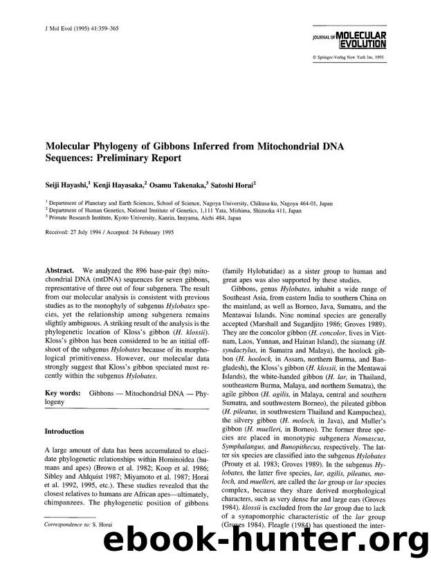 Molecular phylogeny of gibbons inferred from mitochondrial DNA sequences: Preliminary report by Unknown