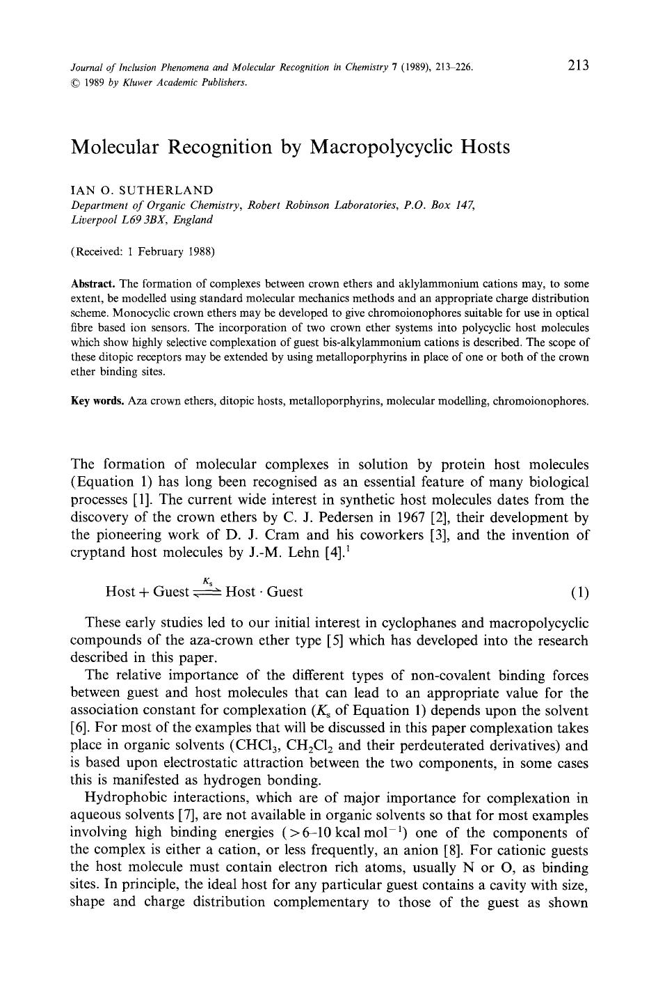 Molecular recognition by macropolycyclic hosts by Unknown