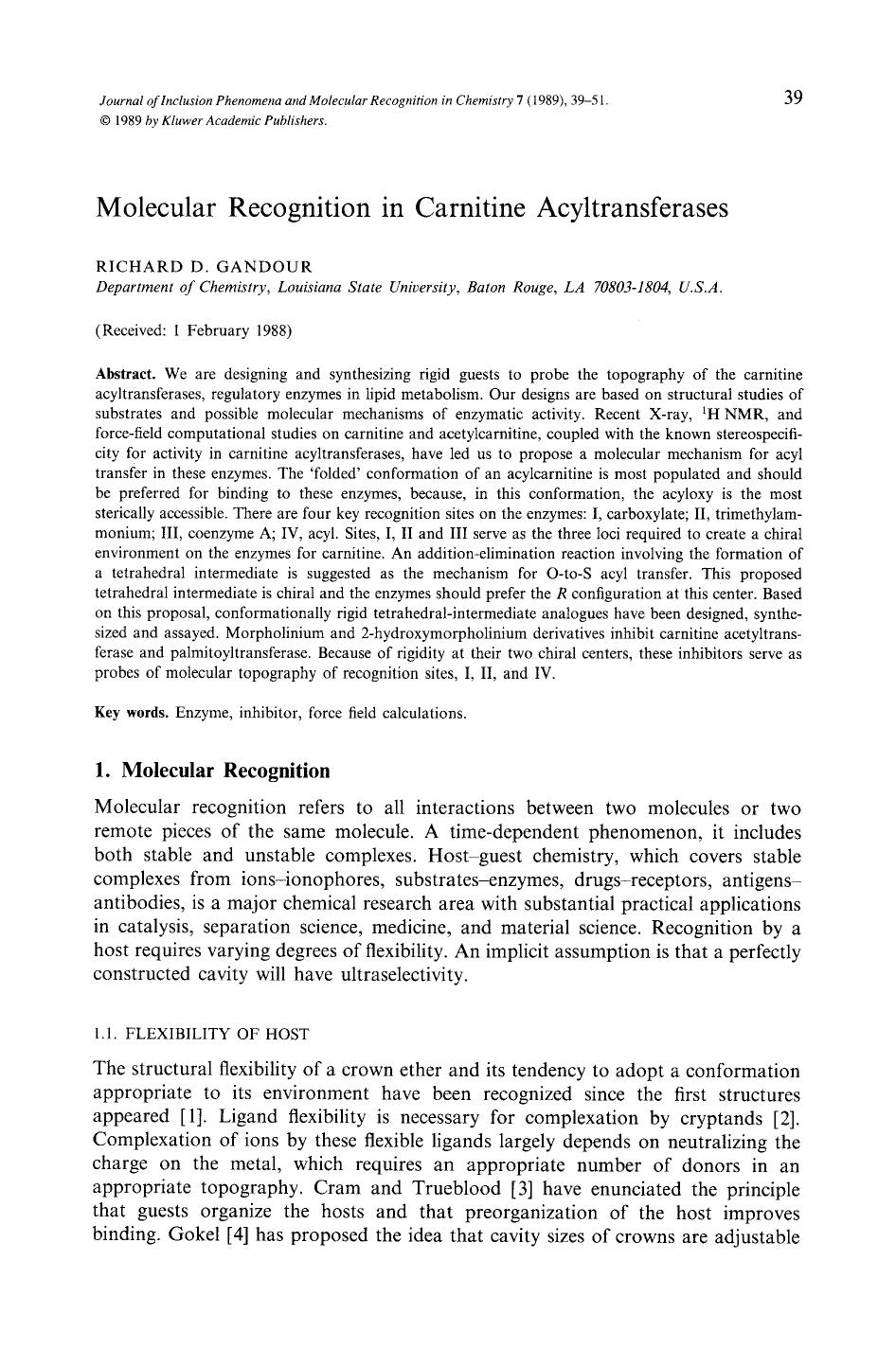Molecular recognition in carnitine acyltransferases by Unknown