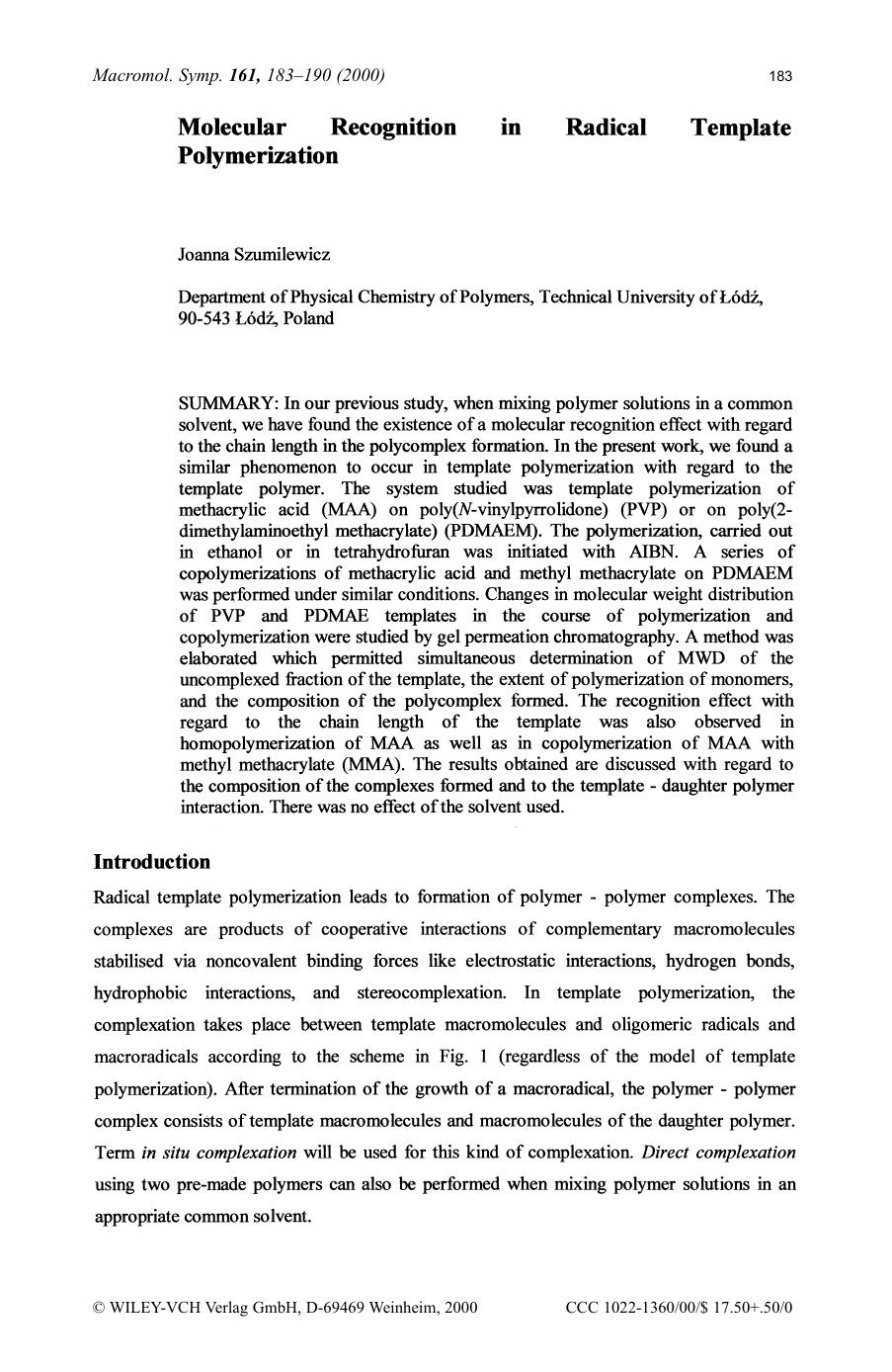 Molecular recognition in radical template polymerization by SOD