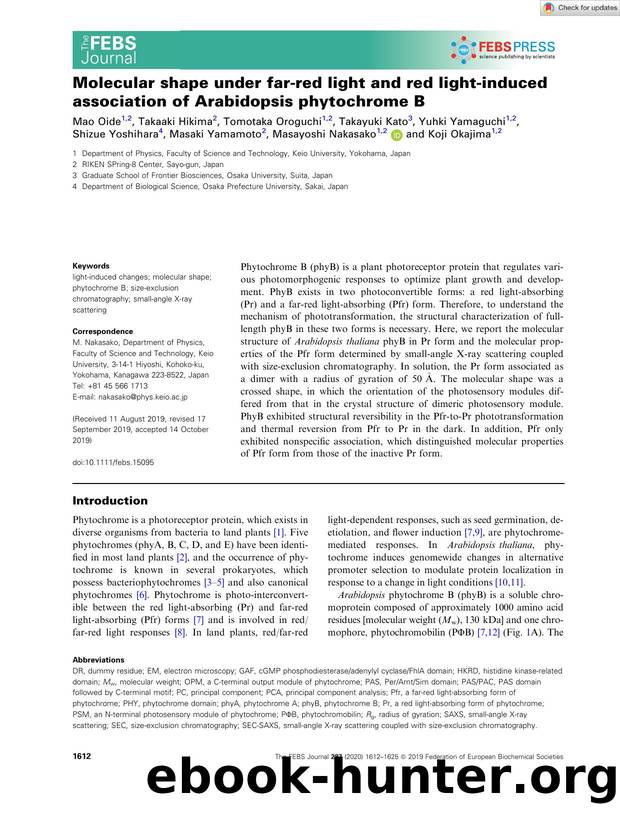 Molecular shape under farâred light and red lightâinduced association of Arabidopsis phytochrome B by Unknown
