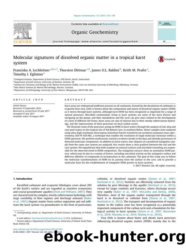 Molecular signatures of dissolved organic matter in a tropical karst system by unknow