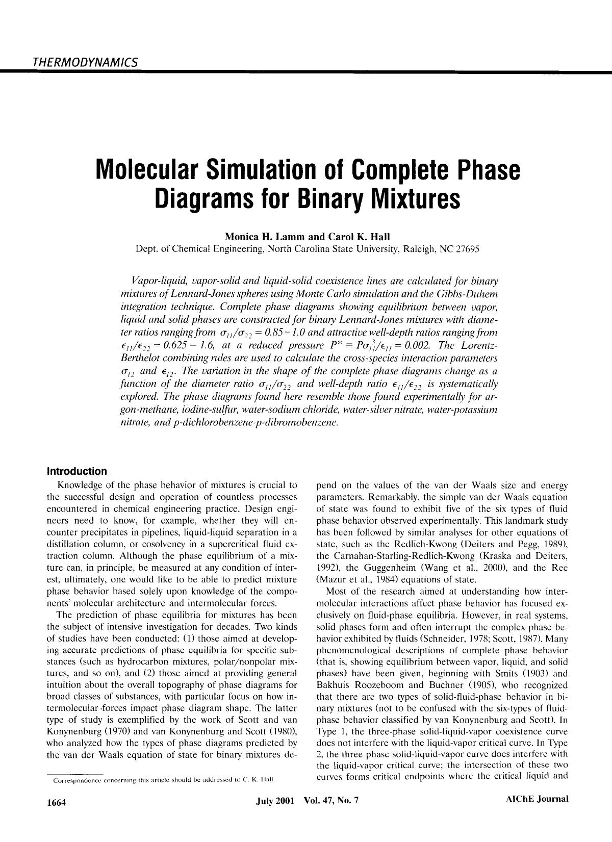 Molecular simulation of complete phase diagrams for binary mixtures by Unknown