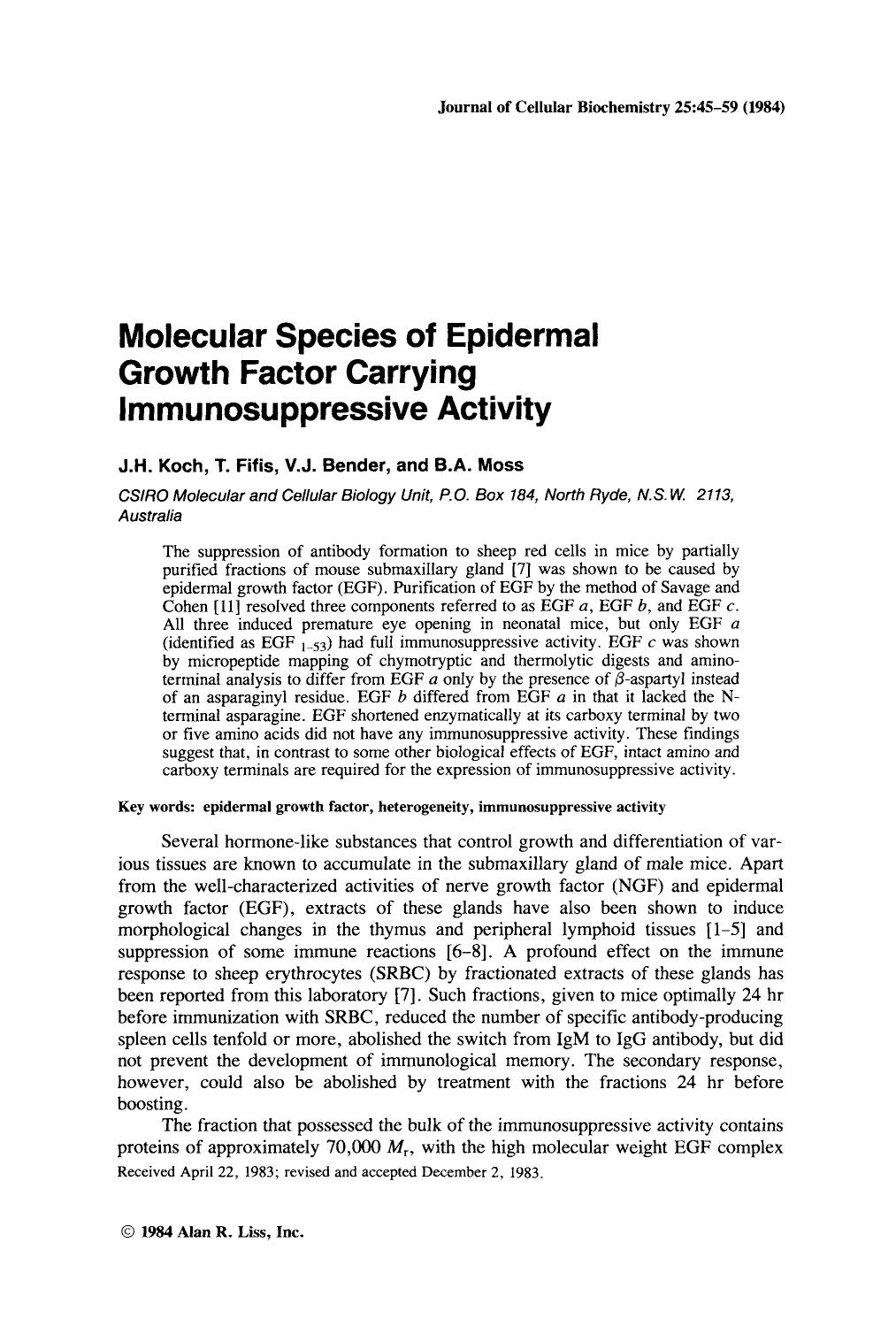 Molecular species of epidermal growth factor carrying immunosuppressive activity by Unknown
