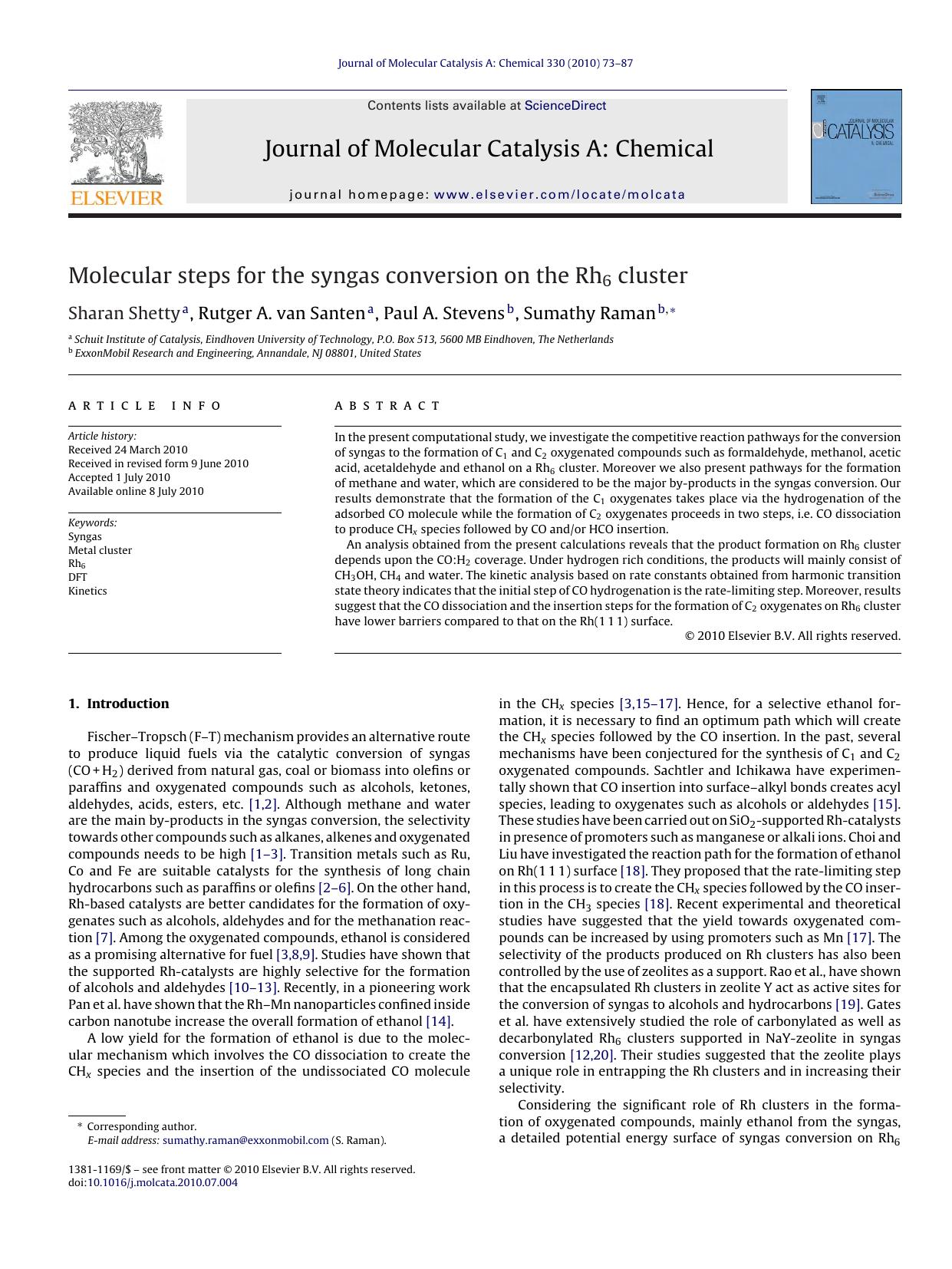 Molecular steps for the syngas conversion on the Rh6 cluster by Sharan Shetty