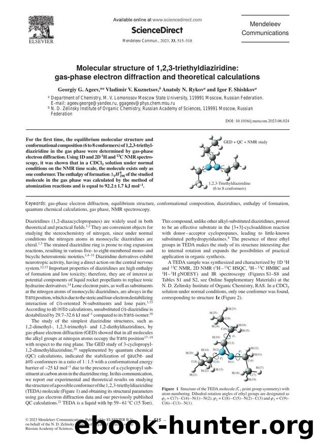 Molecular structure of 1,2,3-triethyldiaziridine: Gas-phase electron diffraction and theoretical calculations by Georgiy G. Ageev & Vladimir V. Kuznetsov & Anatoly N. Rykov & Igor F. Shishkov