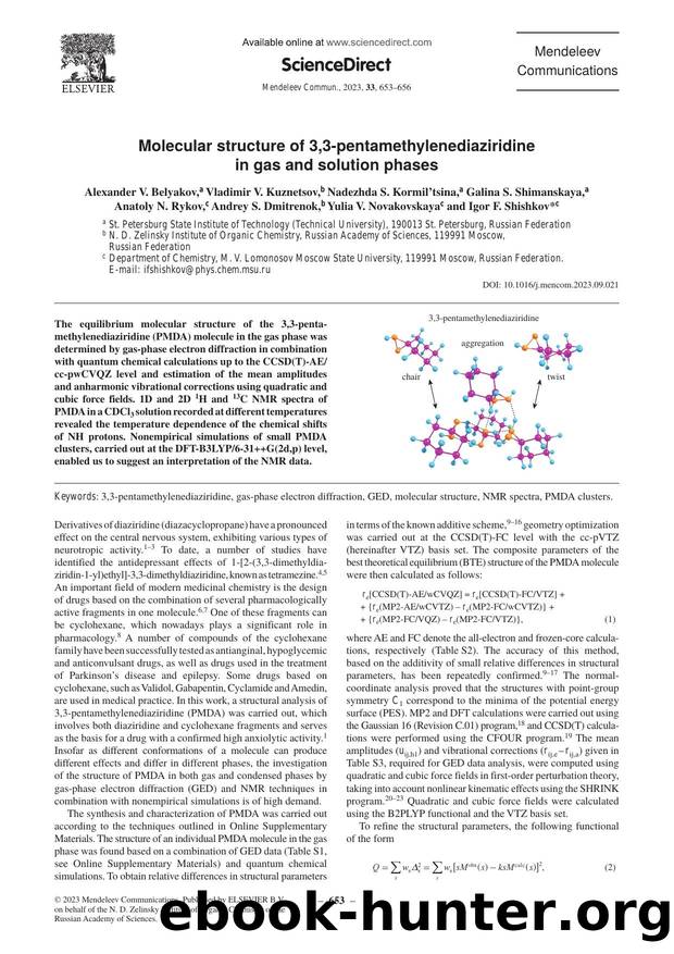 Molecular structure of 3,3-pentamethylenediaziridine in gas and solution phases by unknow
