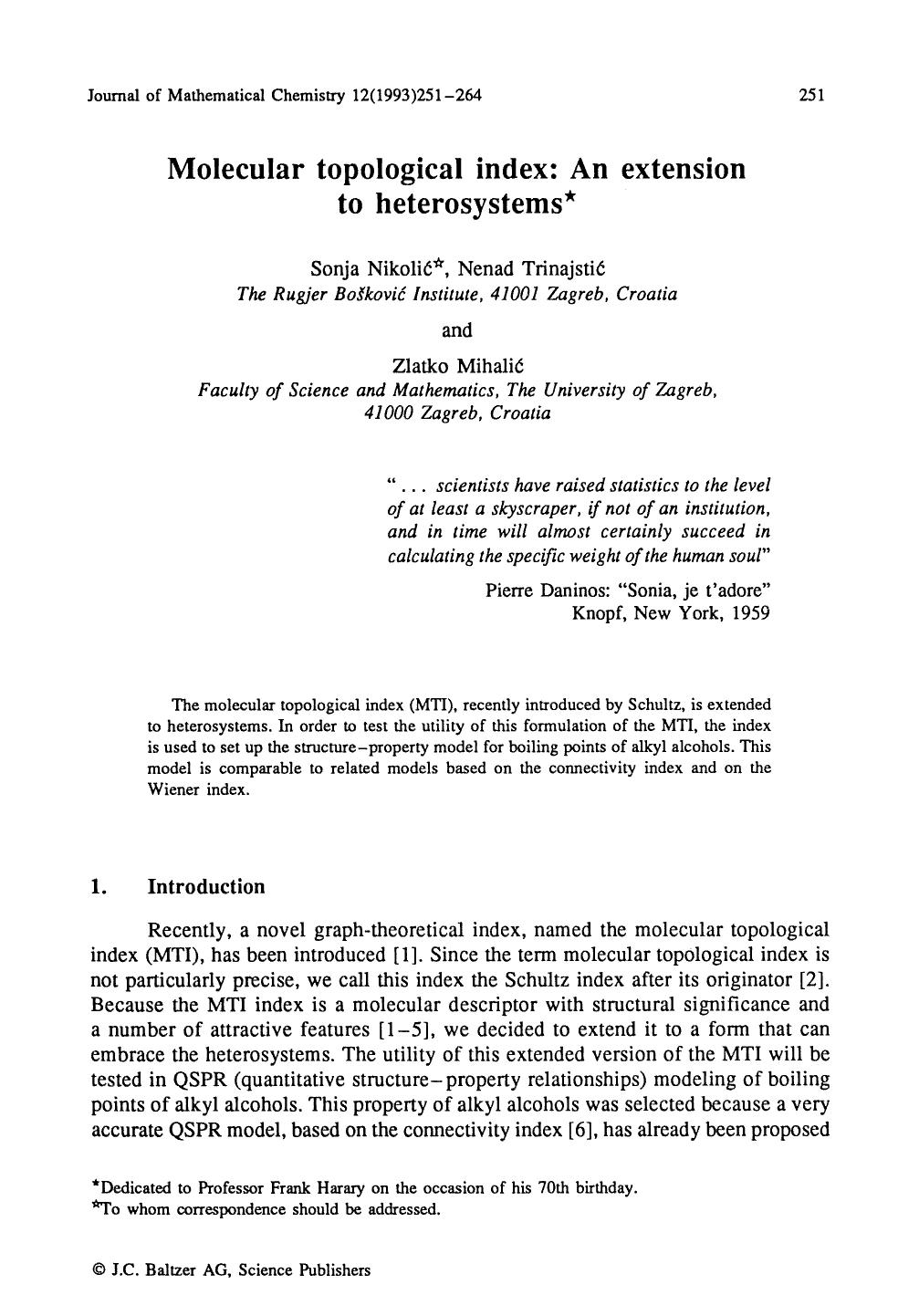 Molecular topological index: An extension to heterosystems by Unknown