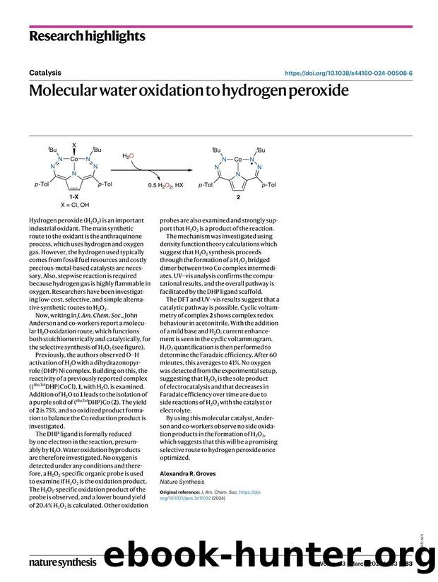Molecular water oxidation to hydrogen peroxide by Alexandra R. Groves