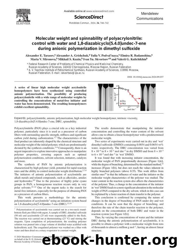 Molecular weight and spinnability of polyacrylonitrile: control with water and 1,8-diazabicyclo[5.4.0]undec-7-ene during anionic polymerization in dimethyl sulfoxide by unknow