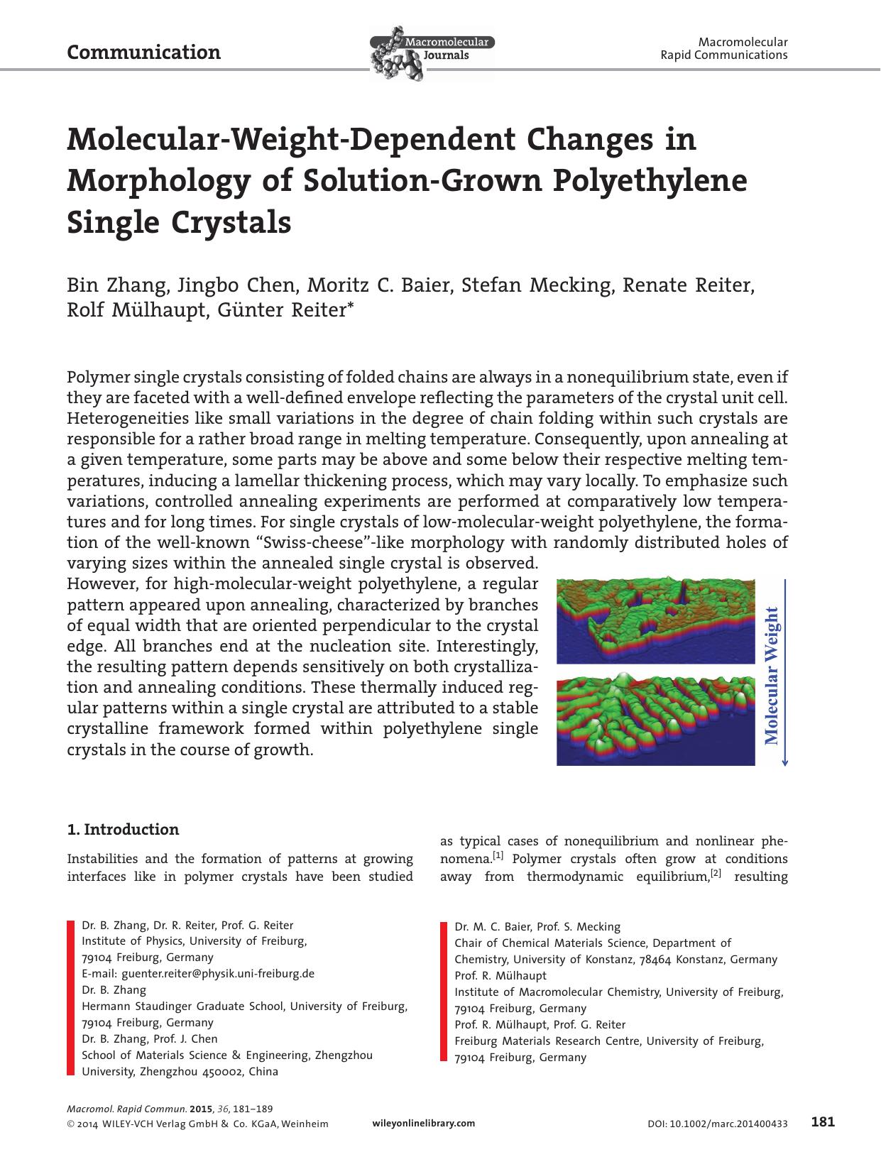 Molecular‐Weight‐Dependent Changes in Morphology of Solution‐Grown Polyethylene Single Crystals by Unknown