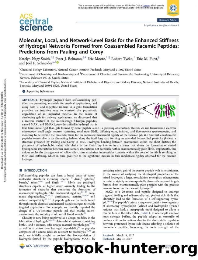 Molecular, Local, and Network-Level Basis for the Enhanced Stiffness of Hydrogel Networks Formed from Coassembled Racemic Peptides: Predictions from Pauling and Corey by Katelyn Nagy-Smith Peter J. Beltramo Eric Moore Robert Tycko Eric M. Furst & Joel P. Schneider