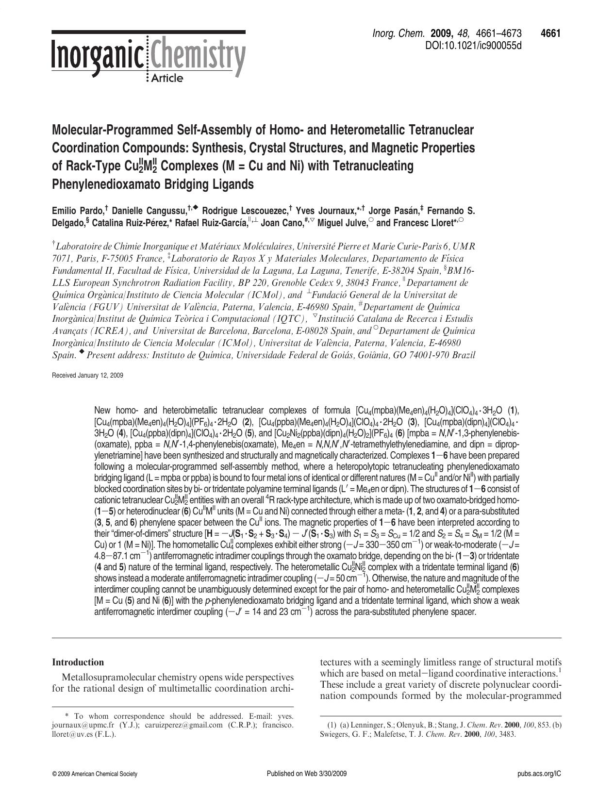 Molecular-Programmed Self-Assembly of Homo- and Heterometallic Tetranuclear Coordination Compounds: Synthesis, Crystal Structures, and Magnetic Properties of Rack-Type CuII2MII2 Co by unknow