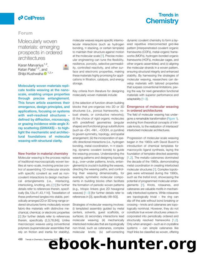 Molecularly woven materials: emerging prospects in ordered architectures by Karan Marvaniya & Ketan Patel & Shilpi Kushwaha