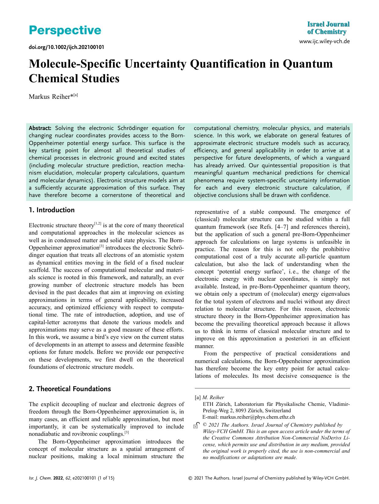 MoleculeâSpecific Uncertainty Quantification in Quantum Chemical Studies by Unknown