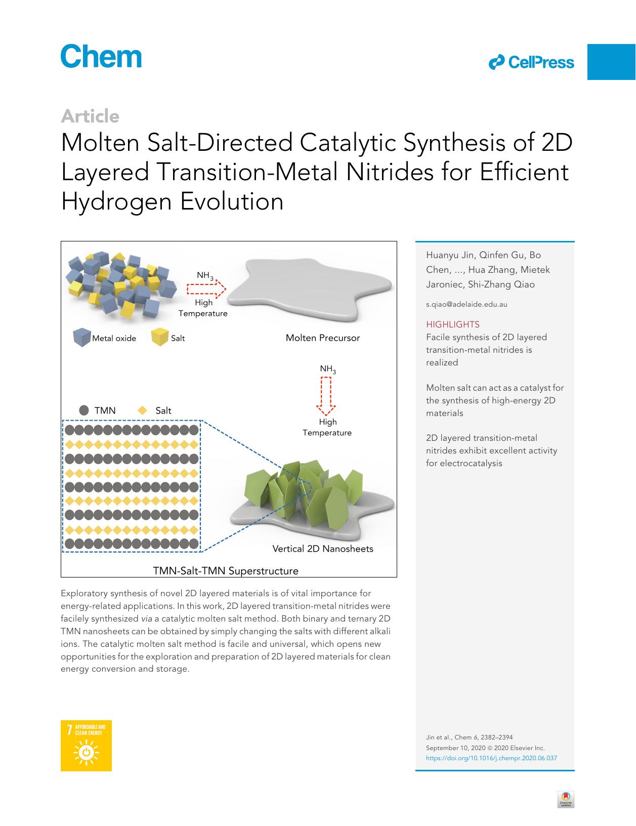 Molten Salt-Directed Catalytic Synthesis of 2D Layered Transition-Metal Nitrides for Efficient Hydrogen Evolution by unknow
