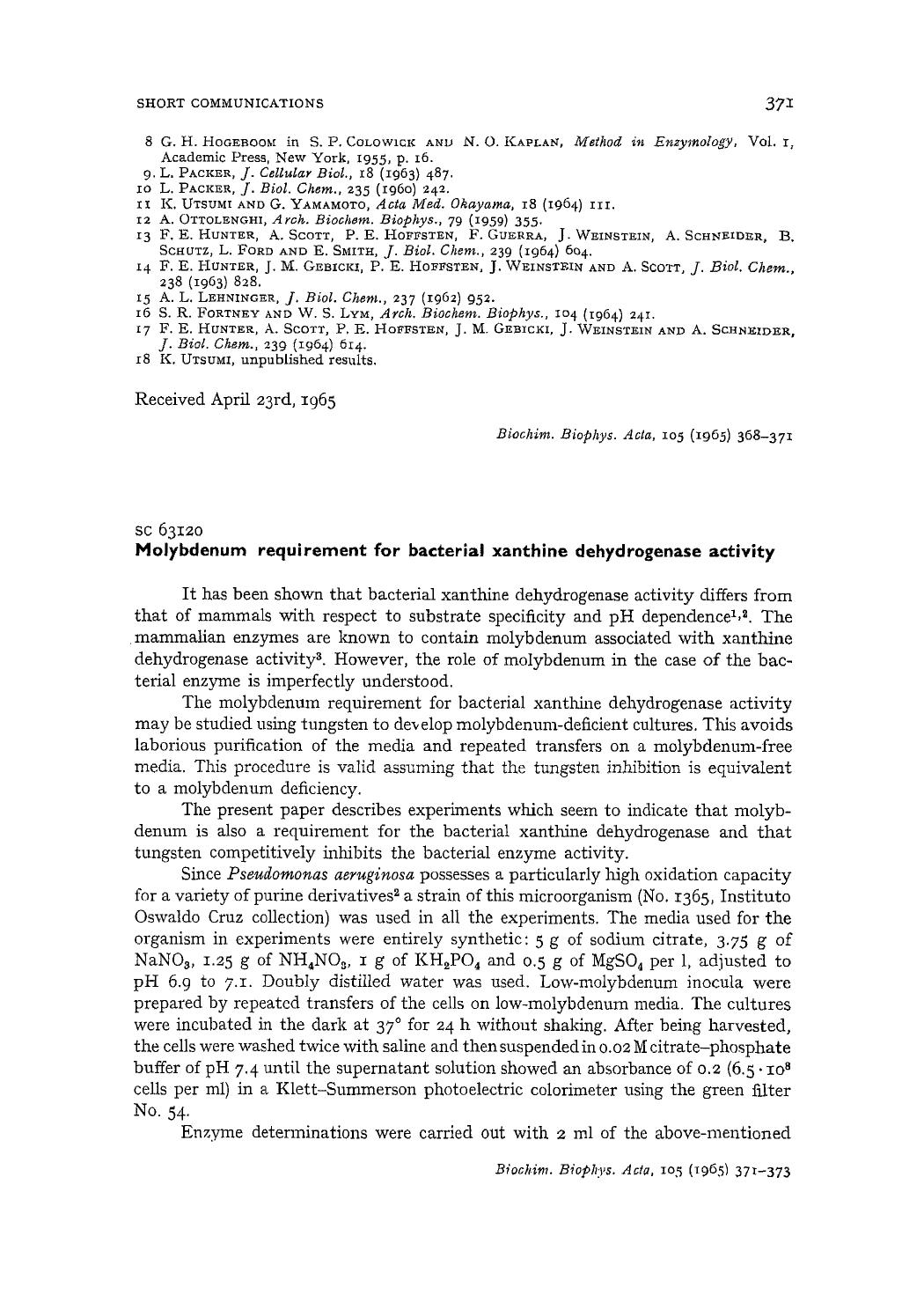 Molybdenum requirement for bacterial xanthine dehydrogenase activity by Emilio Mitidieri; Ottilia R. Affonso