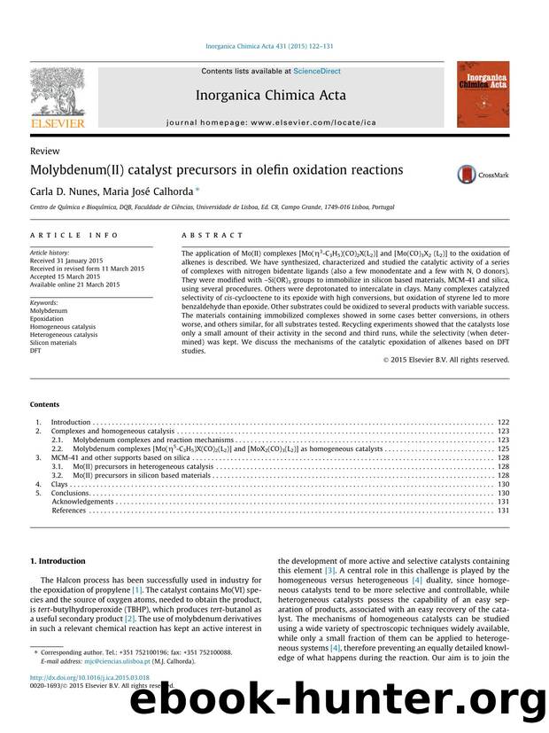 Molybdenum(II) catalyst precursors in olefin oxidation reactions by Carla D. Nunes & Maria José Calhorda