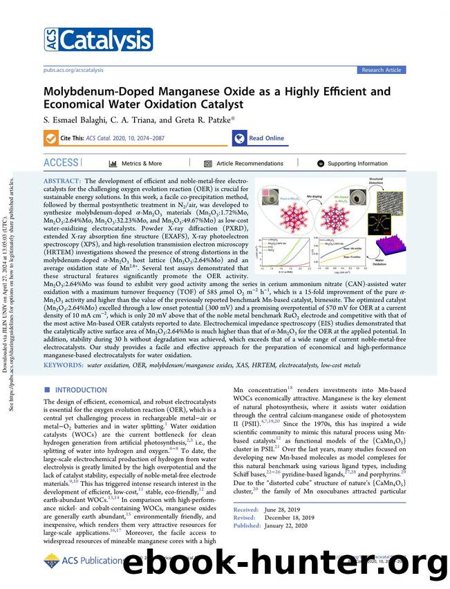 Molybdenum-Doped Manganese Oxide as a Highly Efficient and Economical Water Oxidation Catalyst by S. Esmael Balaghi C. A. Triana & Greta R. Patzke