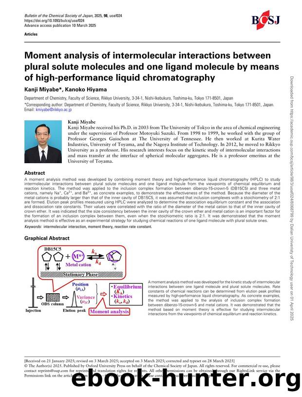Moment analysis of intermolecular interactions between plural solute molecules and one ligand molecule by means of high-performance liquid chromatography by Kanji Miyabe & Kanoko Hiyama