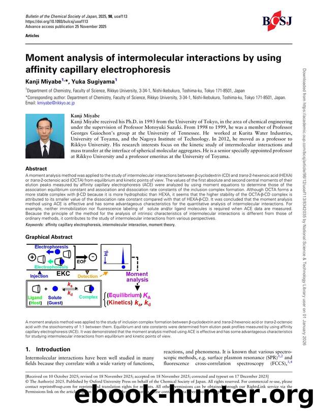 Moment analysis of intermolecular interactions by using affinity capillary electrophoresis by Kanji Miyabe & Yuka Sugiyama