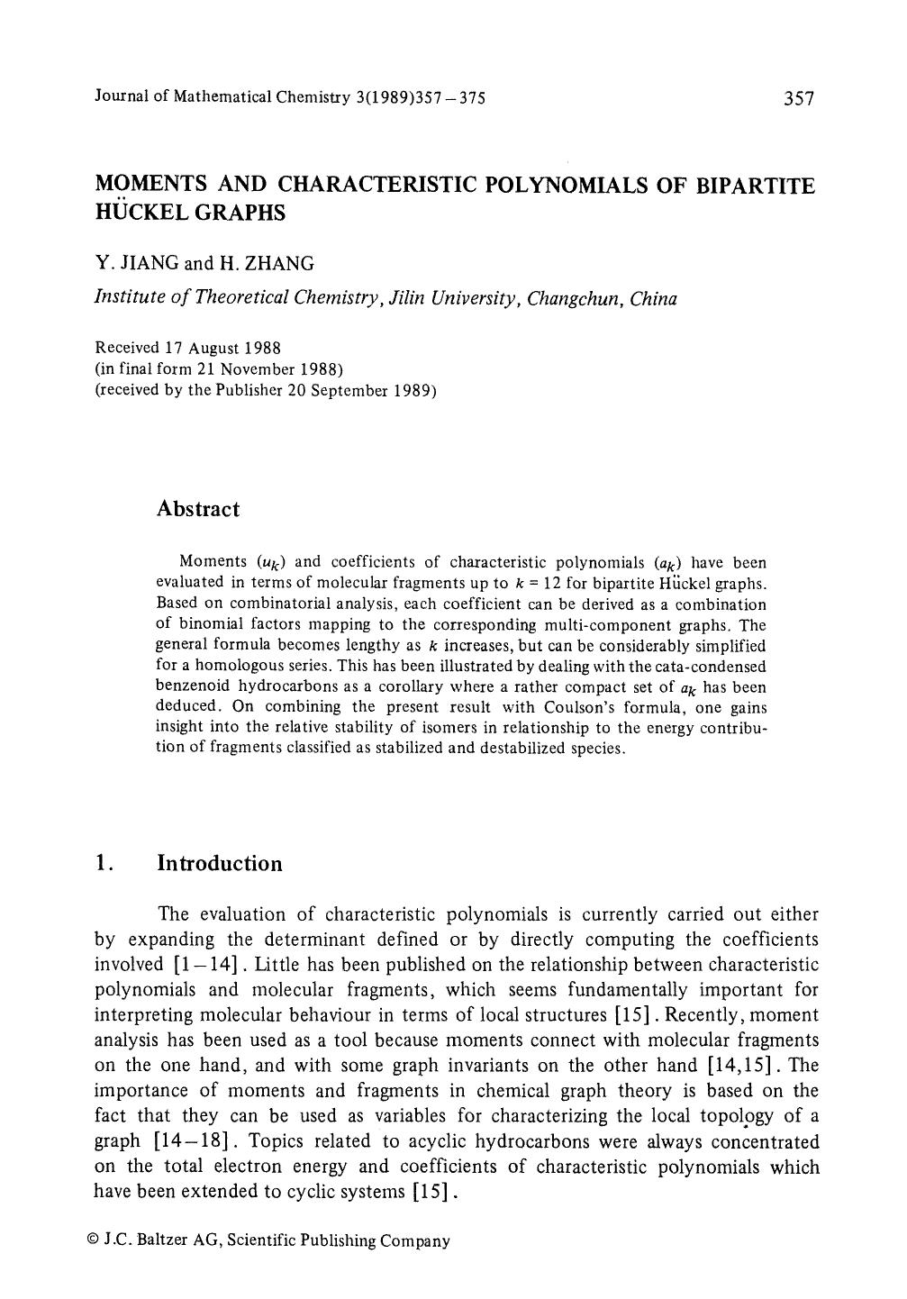 Moments and characteristic polynomials of bipartite Hückel graphs by Unknown