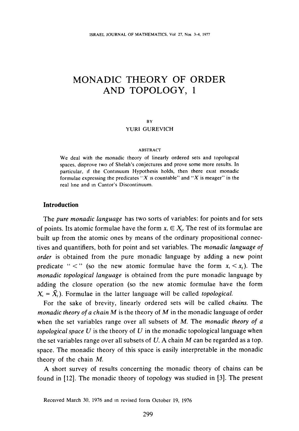 Monadic theory of order and topology, 1 by Unknown