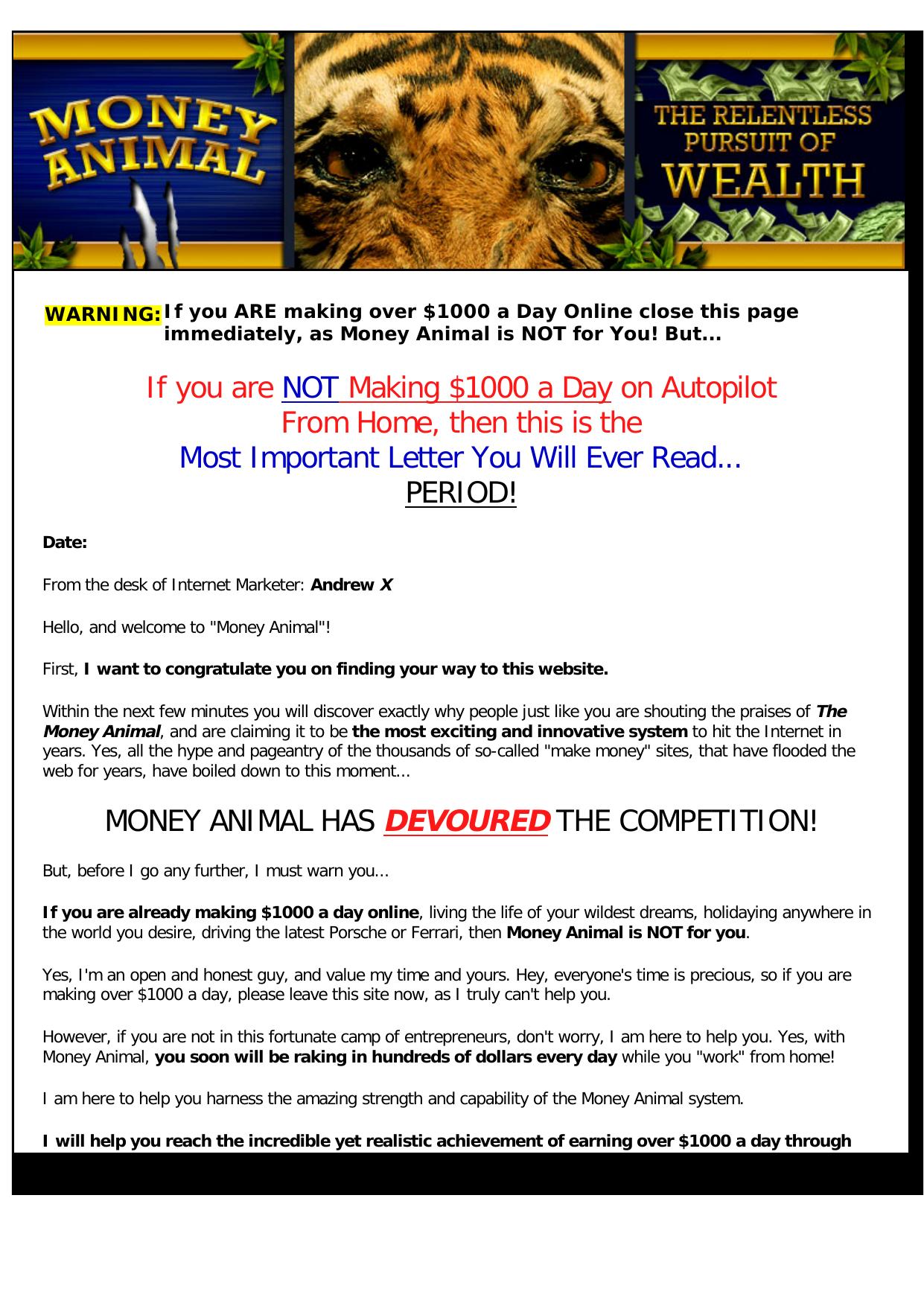 Money Animal - Just Launched!! Promote Now. by Best of Kuszter's Collection