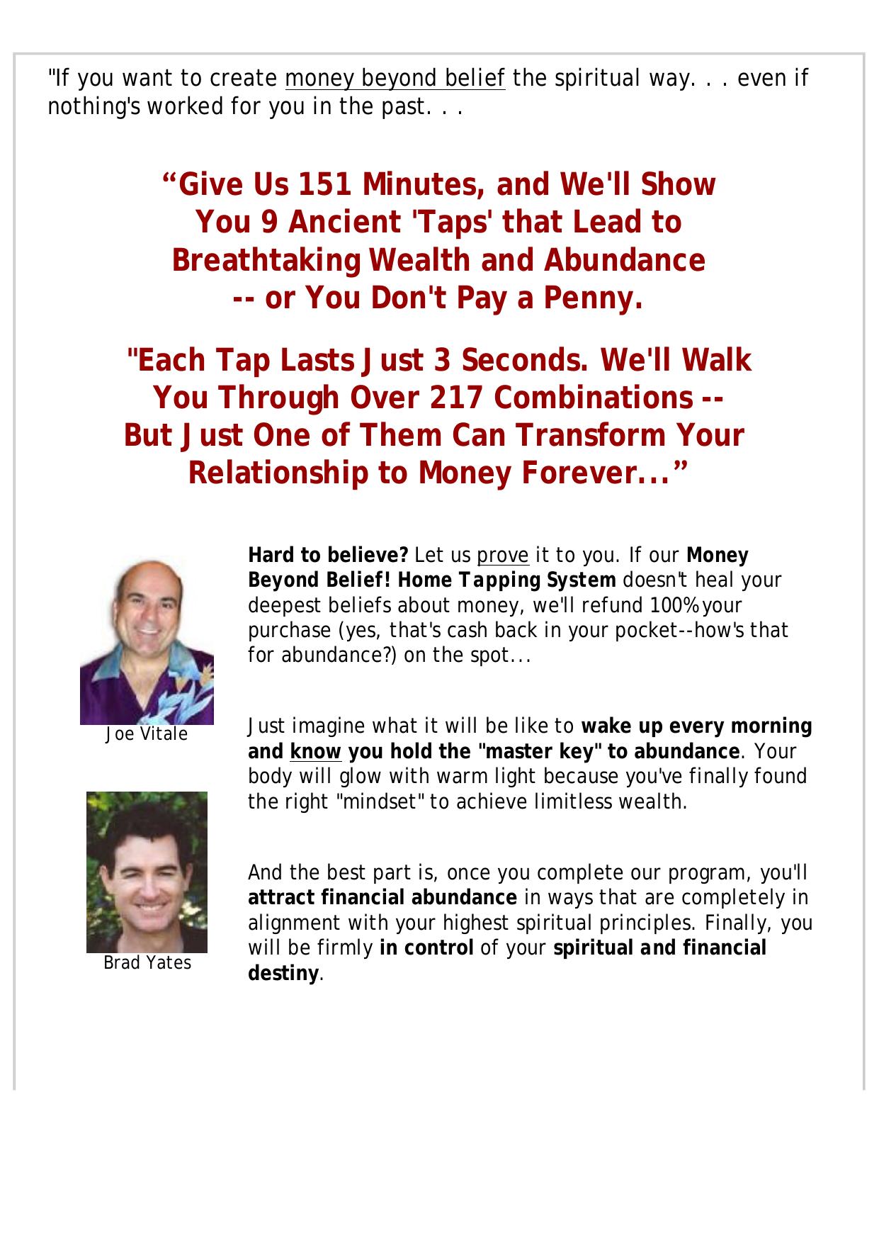 Money Beyond Belief By Dr. Joe Vitale And Brad Yates. by Best of Kuszter's Collection