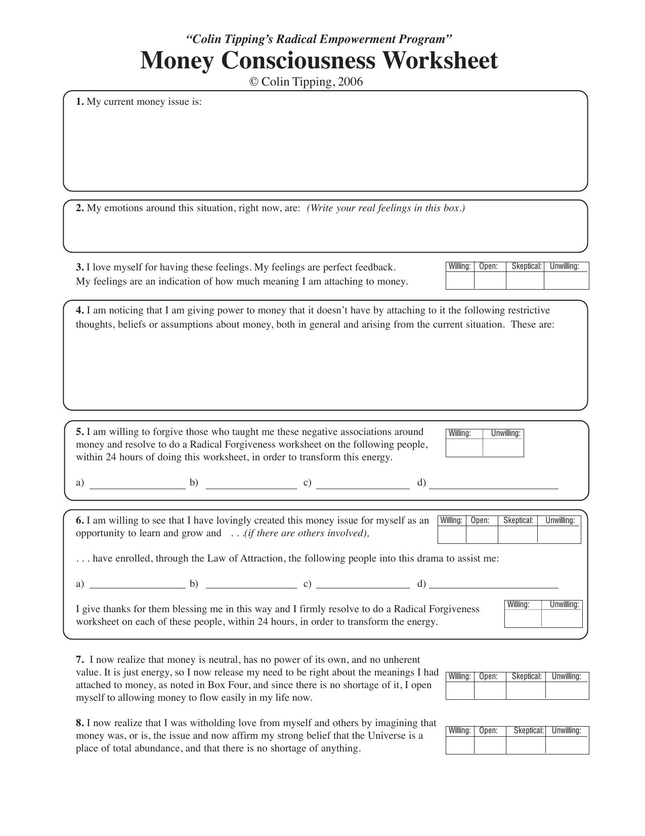 Money Worksheet by Owner