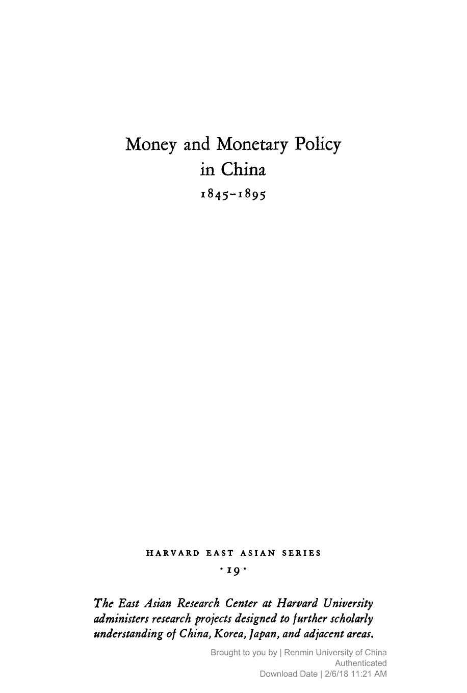 Money and Monetary Policy in China, 1845-1895 by Frank H. H. King