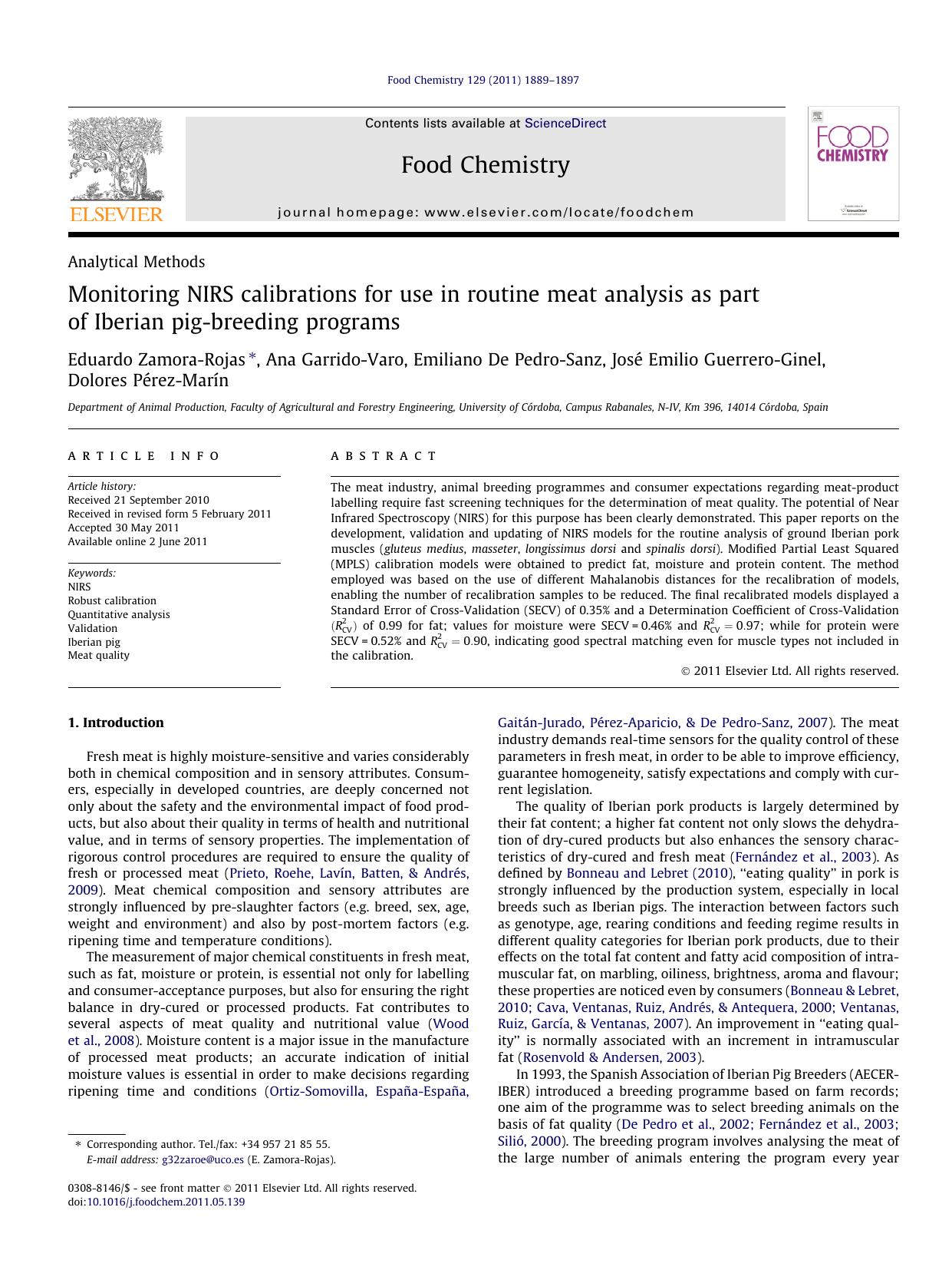 Monitoring NIRS calibrations for use in routine meat analysis as part of Iberian pig-breeding programs by unknow
