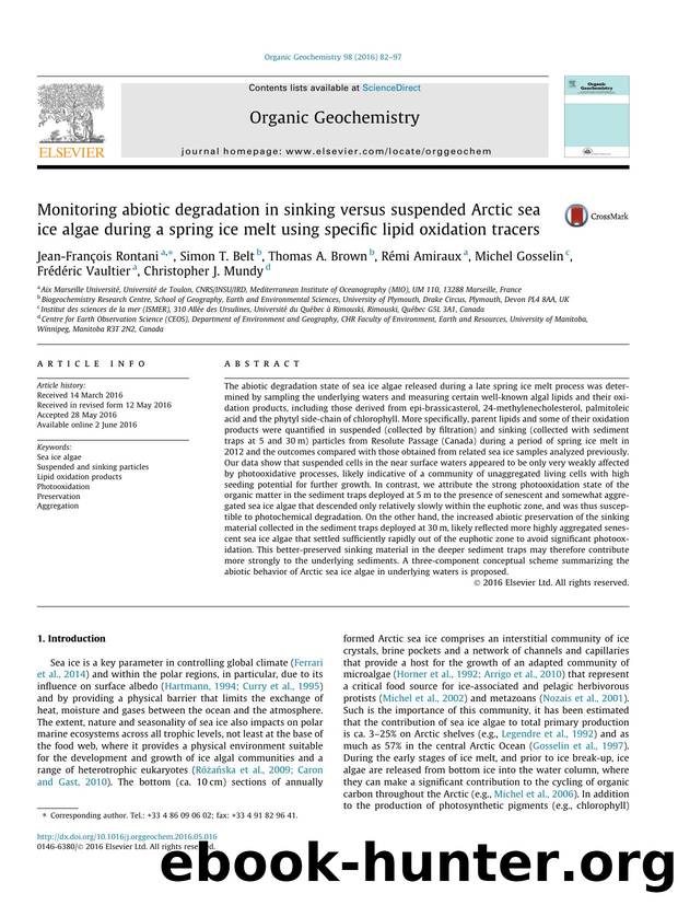 Monitoring abiotic degradation in sinking versus suspended Arctic sea ice algae during a spring ice melt using specific lipid oxidation tracers by unknow