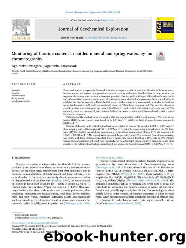 Monitoring of fluoride content in bottled mineral and spring waters by ion chromatography by Agnieszka Szmagara