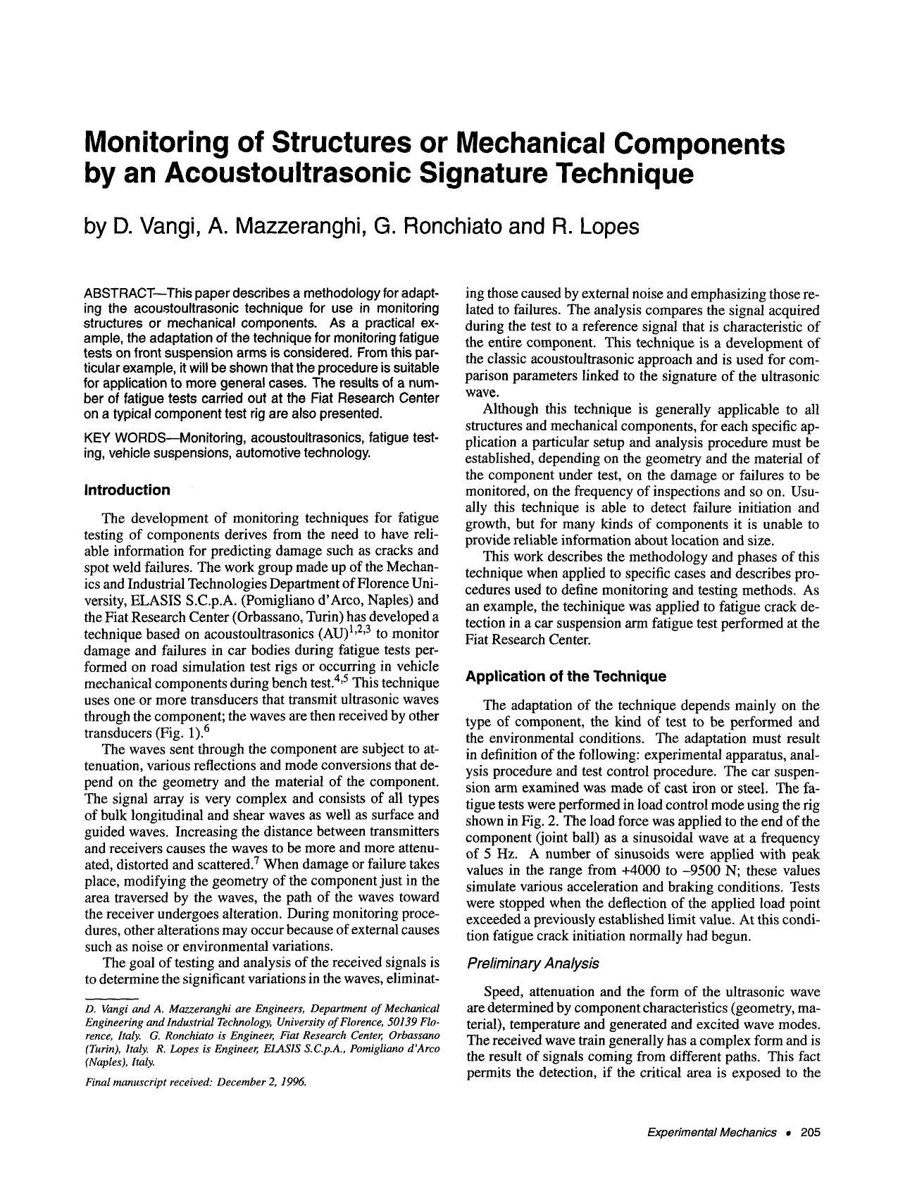 Monitoring of structures or mechanical components by an acoustoultrasonic signature technique by Unknown