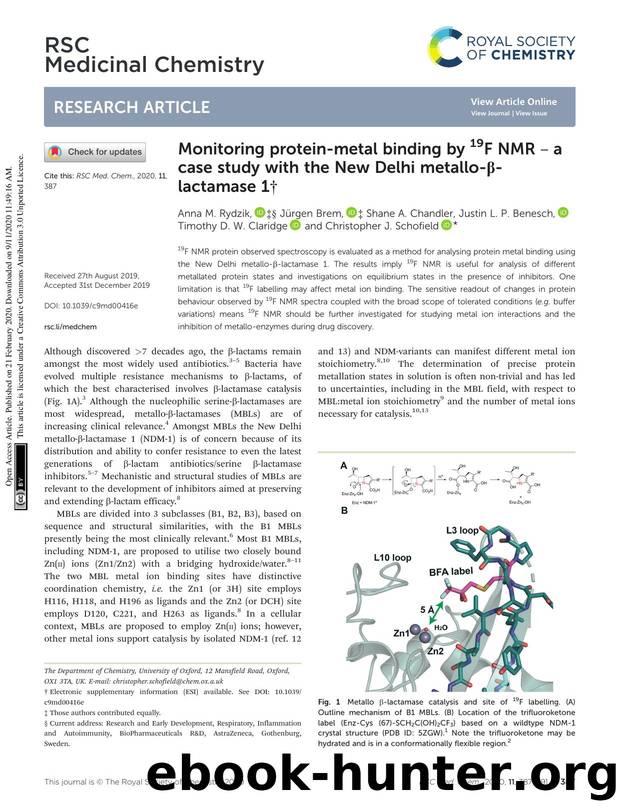 Monitoring protein-metal binding by 19F NMR â a case study with the New Delhi metallo-Î²-lactamase 1 by unknow