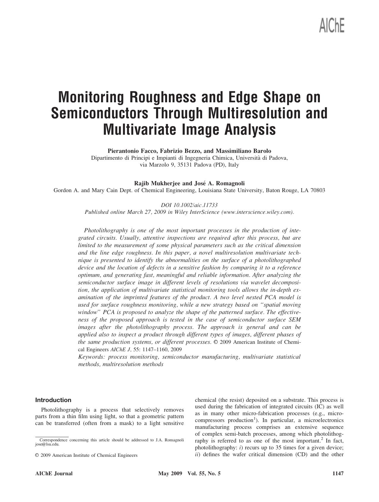 Monitoring roughness and edge shape on semiconductors through multiresolution and multivariate image analysis by Unknown