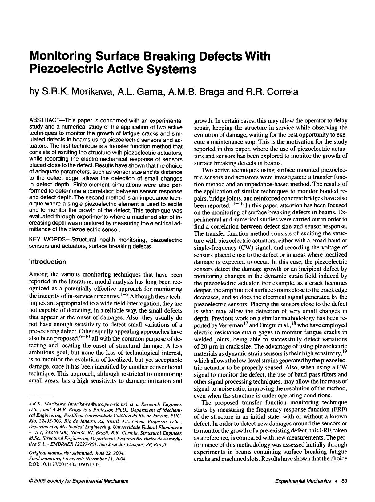 Monitoring surface breaking defects with piezoelectric active systems by Unknown
