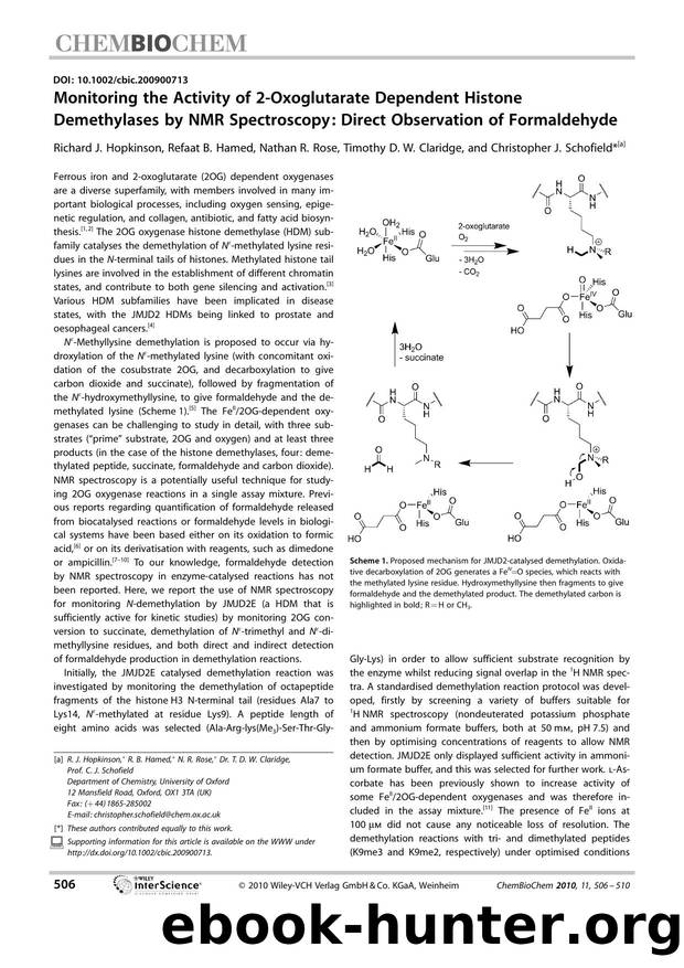 Monitoring the Activity of 2-Oxoglutarate Dependent Histone Demethylases by NMR Spectroscopy: Direct Observation of Formaldehyde by Unknown