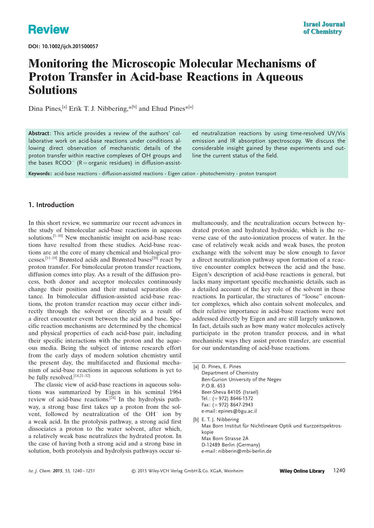 Monitoring the Microscopic Molecular Mechanisms of Proton Transfer in Acidbase Reactions in Aqueous Solutions by Unknown